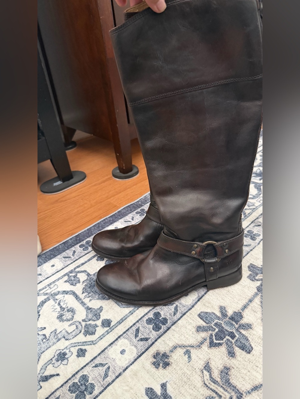 Frye Dark Brown Leather Harness Knee-High Boots